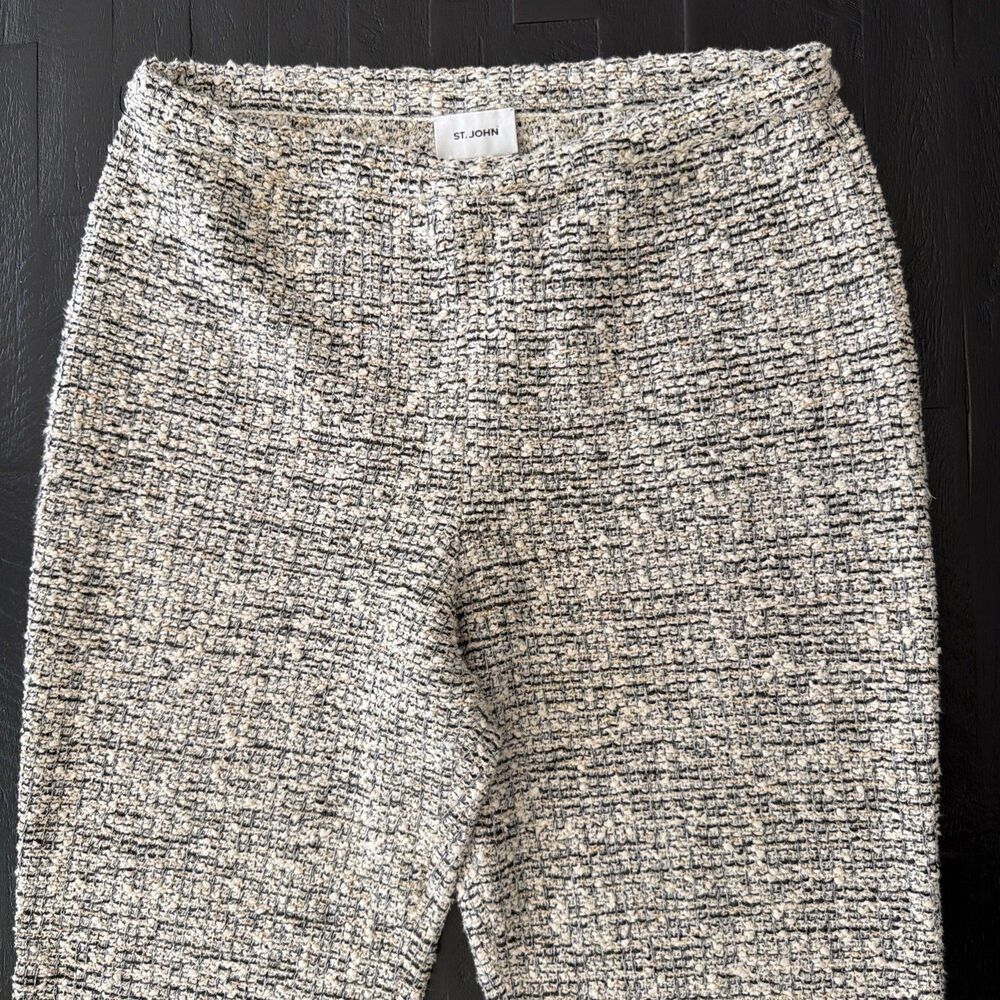 St. John Bouclé Tweed Wide-Leg Knit Pants Salt & Pepper L Quiet Luxury Old Money - Picture 2 of 11